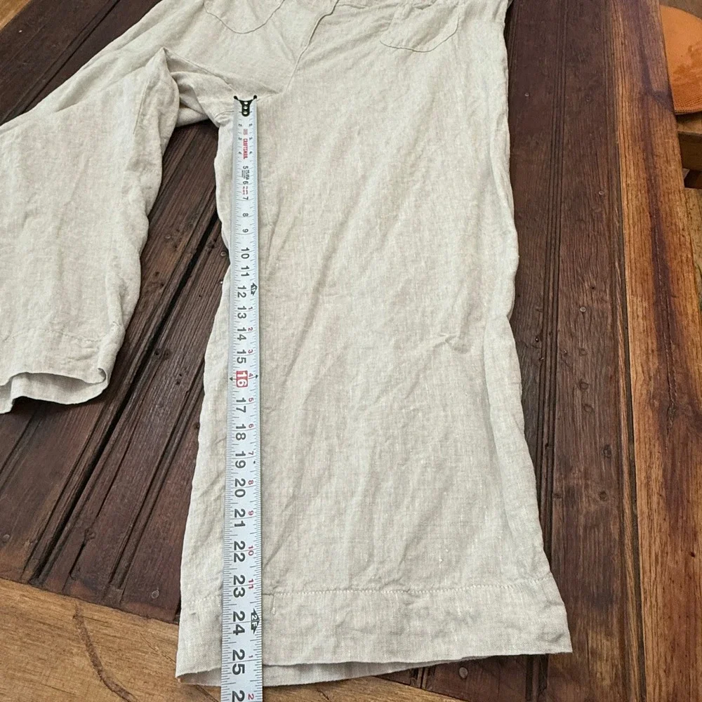 Talbots Women 20W 100 Linen Wide Leg Crop Pant Oatmeal Beige Patch Pocket BD1024